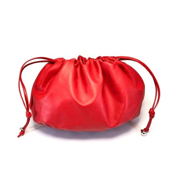 BOTTEGA VENETTA Bulb Medium Pouch Knot Red Calfskin Leather Clutch - Picture 5 of 12
